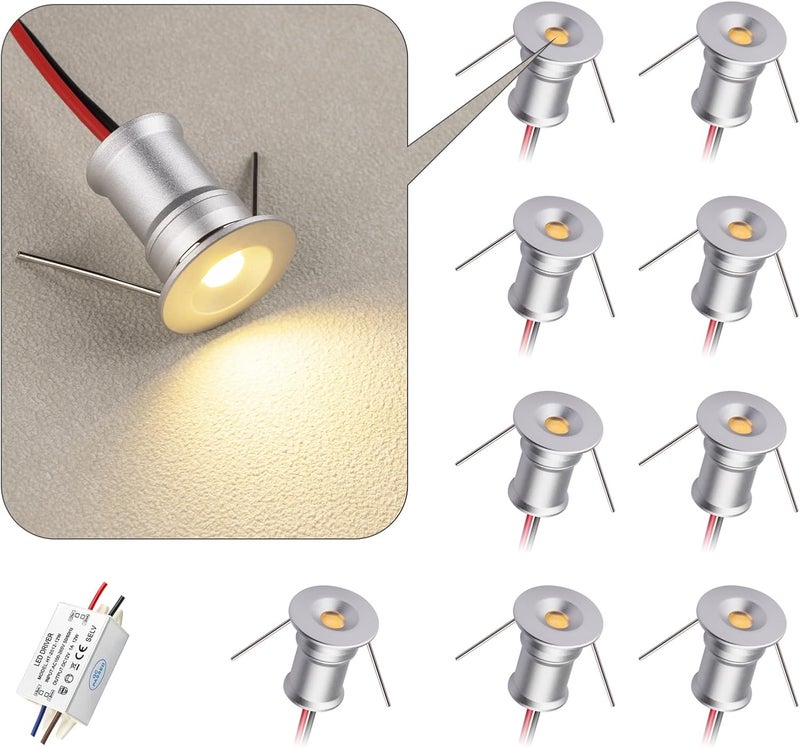 HHTUN 902 120°LED mini Spotlight,DC12V 1W,80Ra,75lm,Small Size,Embedded Installation,Suitable for Cabinet Lighting Such as Wine cabinets,Shoe cabinets,etc.,with Power Supply(4000K,Silver,9Pack) - Image 1